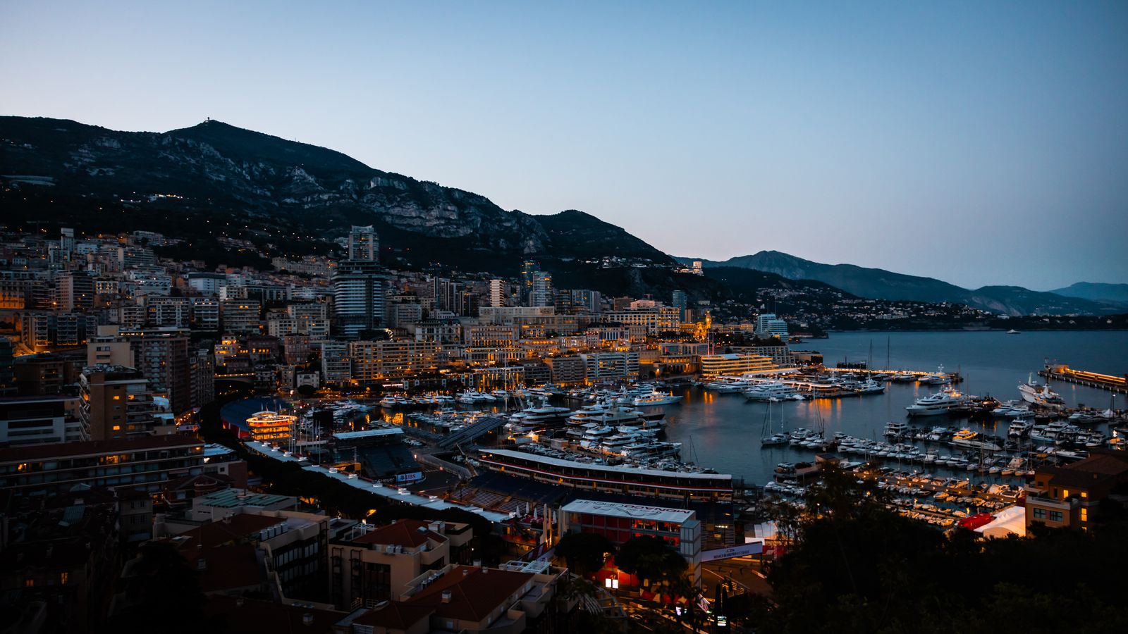 Monaco harbor at twilight